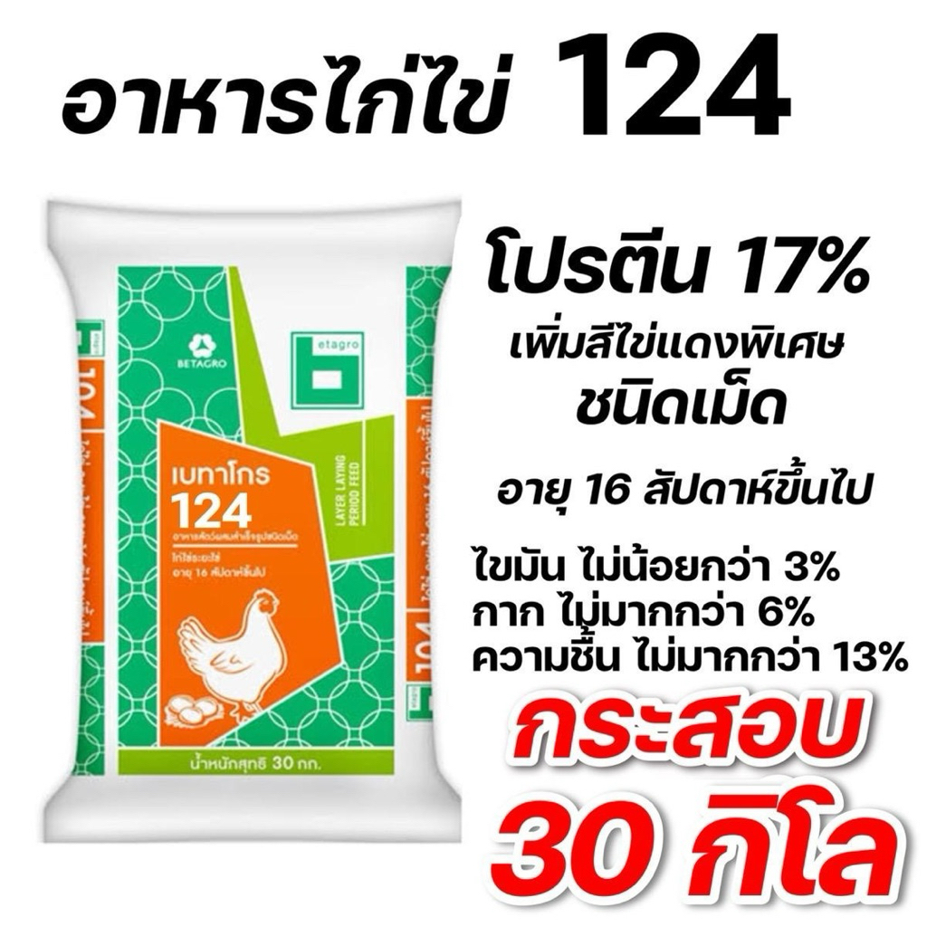 (30 กิโล) อาหารไก่ไข่ 124 ชนิดเม็ด/106 ชนิดผง เบทาโกร บรรจุ 30 กิโลกรัม
