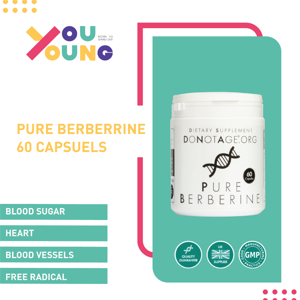 DoNotAge Pure Berberine 60 Capsules คุมระดับน้ำตาลในเลือด ผู้ที่มีภาวะดื้อต่ออินซูลิน บำรุงหลอดเลือดและหัวใจ