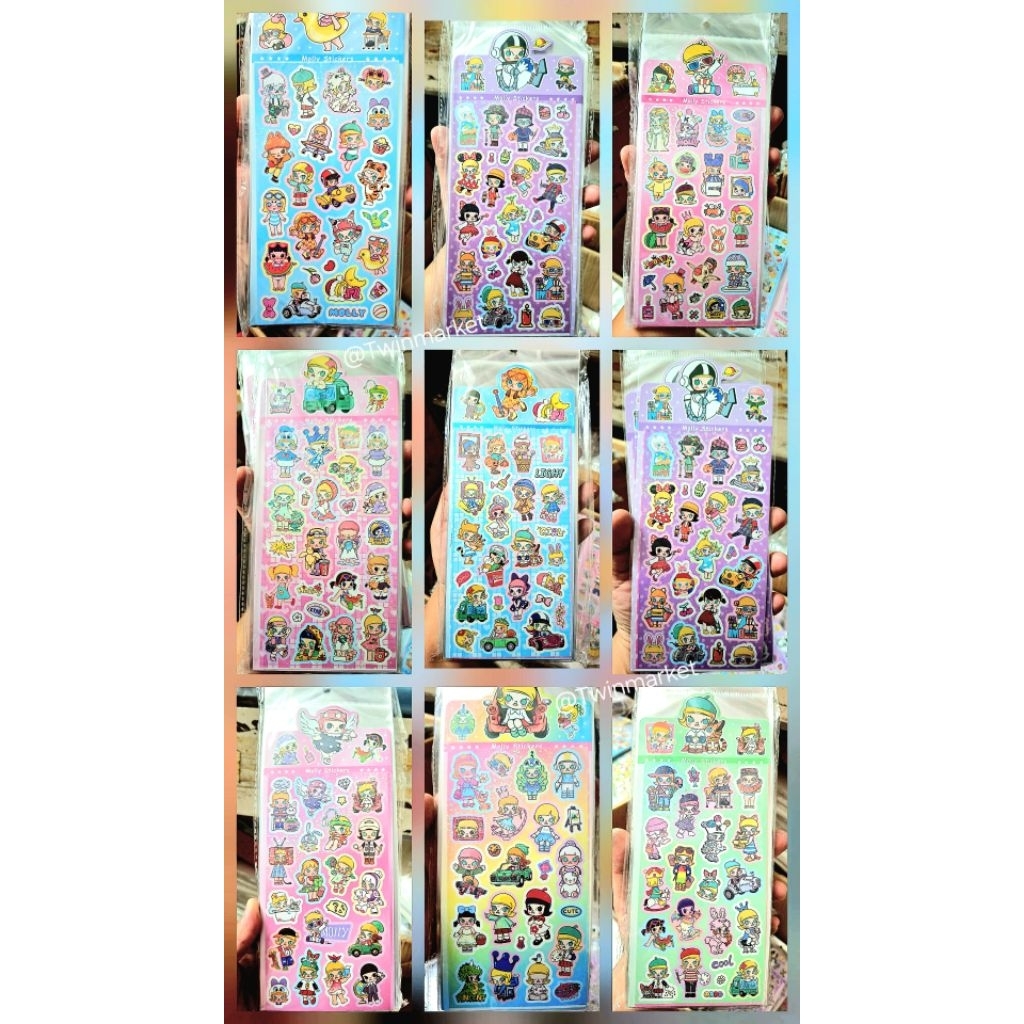 พร้อมส่ง สติ๊กเกอร์ molly สติกเกอร์ ไดคัท สีรุ้ง สะท้อนแสง แผ่นเรียบ สติ๊กเกอร์เด็ก สินค้าสุ่มลาย