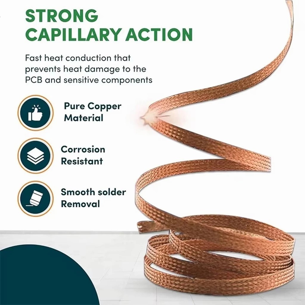 ลวดตะกั่วบัดกรี ยาว3M กว้าง3มม.สําหรับดูดตะกั่วบัดกรี ซ่อมแซม สายดูดดีบุก ซ่อมอิเลคทรอนิคส์ Solder Residues - รูปที่ 3