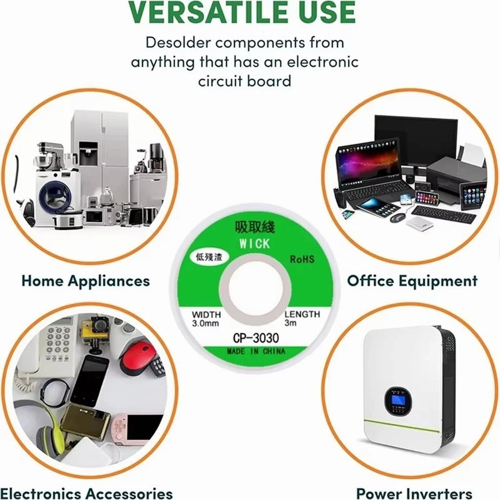ลวดตะกั่วบัดกรี ยาว3M กว้าง3มม.สําหรับดูดตะกั่วบัดกรี ซ่อมแซม สายดูดดีบุก ซ่อมอิเลคทรอนิคส์ Solder Residues - รูปที่ 2