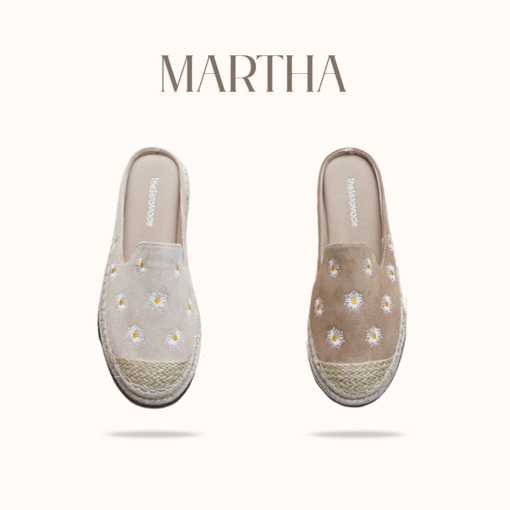 MARTHA มาธา รองเท้าทรงเปิดส้น ปักดอกเดซี่ ซับในกำมะหยี่
