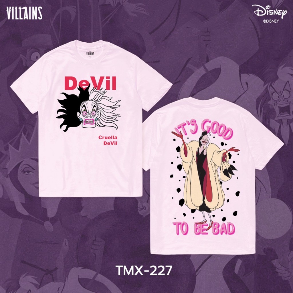Power 7 Shop เสื้อยืดการ์ตูน Villains "Cruella" ลิขสิทธิ์แท้ DISNEY “เทคนิคพิเศษ“(TMX-227-สีชมพูอ่อน)