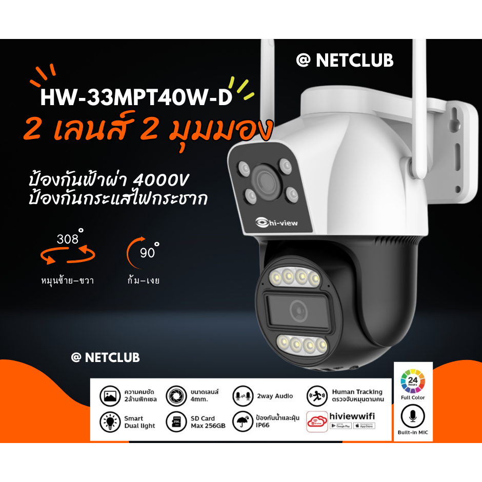 HW-33MPT40W-D กล้องวงจรปิด กล้องwifi กล้อง 2 เลนส์ 2 มุมมอง