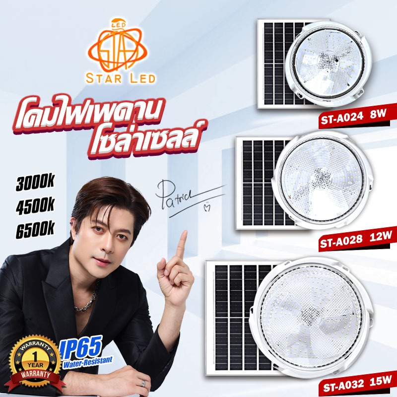 โคมไฟผนังโซล่าเซลล์พลังงานเเสงอาทิตย์ ไฟห้องนอน ไฟห้องนั่งเล่น ปรับเเสงได้ 3 เเสง
