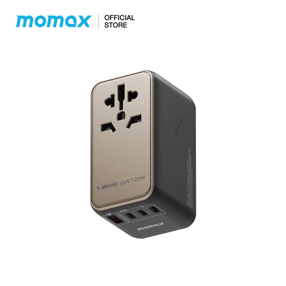 MOMAX หัวชาร์จและหัวแปลงปลั๊กไฟ 1-World 120W GaN 4-port + AC travel adapter รองรับการชาร์จสูงสุด 120