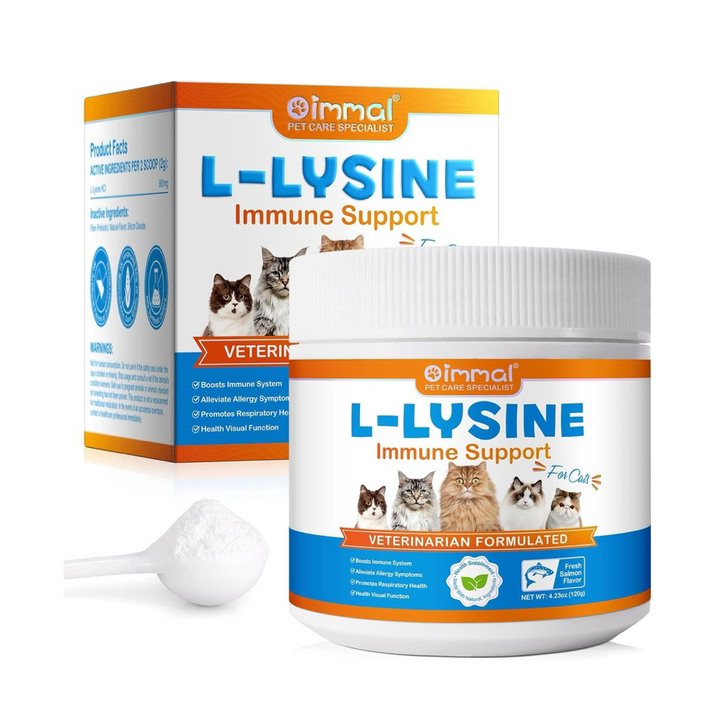 (120 G) ไลซีนสำหรับแมว รสแซลมอน L-Lysine Powder for Cats, 120g Lysine Powder Supports Cats Immune Sy
