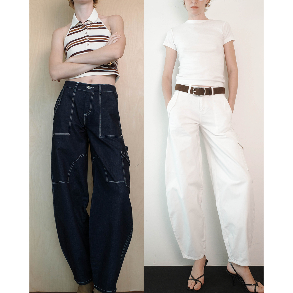 RYA RIZZ Cargo Denim Pants กางเกงคาร์โก้ ขาบอลลูน ขาพอง เอวต่ำ ผ้ายีนส์นิ่ม(สียีนส์สีตก3-5ครั้งแรก)