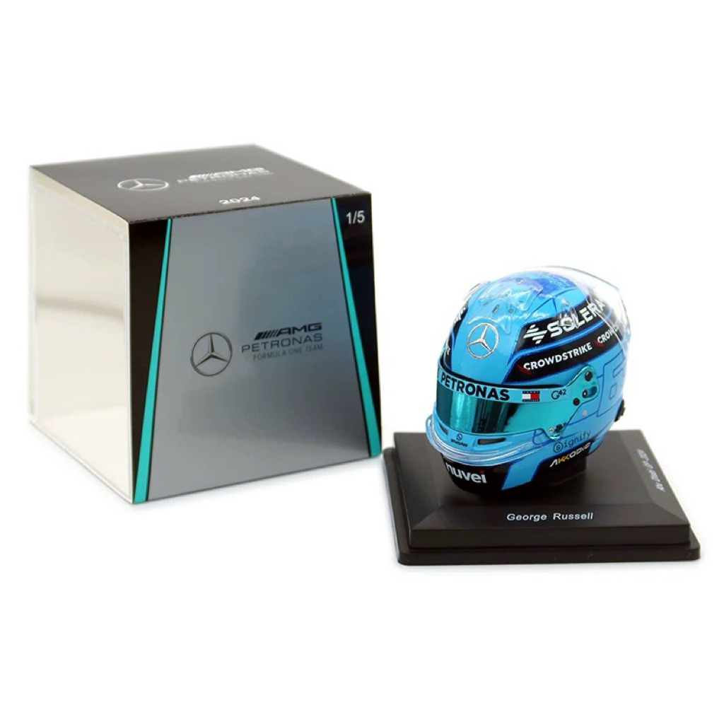 หมวกกันน็อคโมเดลรถแข่ง F1 ขนาด 1:5 ของประดับ Spark Mercedes Russell 2024 W15 Abu Dhabi Station