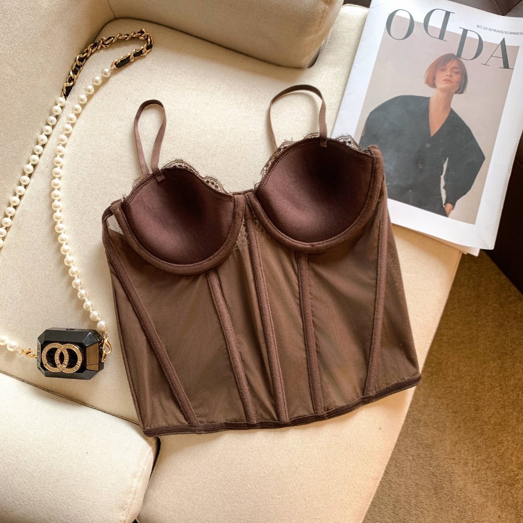 Dailywear พร้อมส่ง✨ สวมสายเอี๊ยมไว้ข้างนอก  พร้อมแผ่นรองหน้าอกและแหวนเหล็ก ลูกไม้ขนตา ซีทรู เสื้อคลุมสลิง สำหรับสาวๆ1 - รูปที่ 6