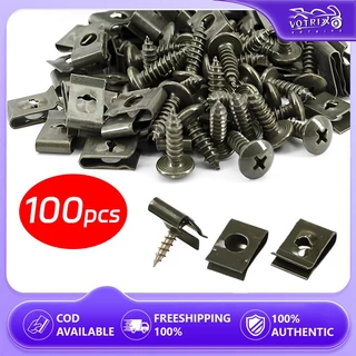 50/100ชิ้น คลิปสกรูโลหะ รูปตัว U ป้องกันสนิม สกรูโลหะรูปรถจักรยานยนต์ Motorcycle Fasteners and Clips