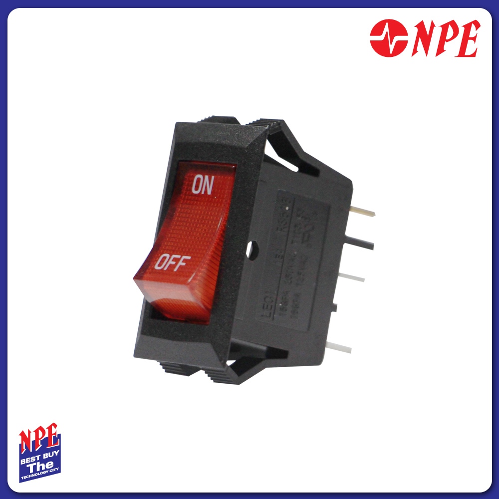 NPE RS606A3-101N021CR1B-3A สวิตซ์กด ON-OFF 3ขา แบบมีไฟสีแดง (ON/OFF)