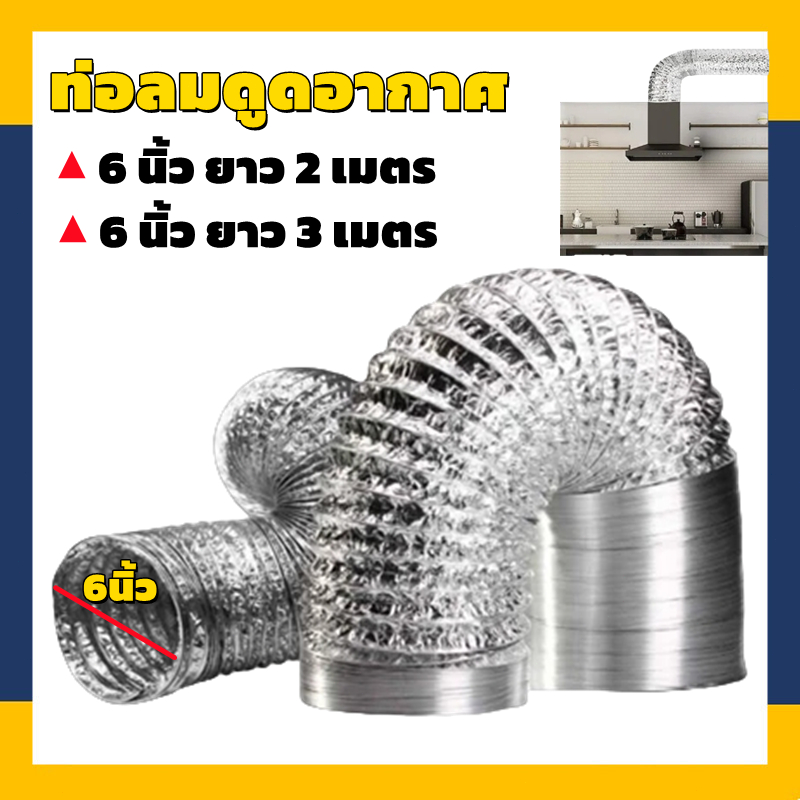 ท่อลมฟอยล์ 6 นิ้ว ยาว 2/3 เมตร ท่ออลูมิเนียมฟอยล์ ดูดควันในห้องครัว เฟล็กซ์ระบายลมร้อนแอร์