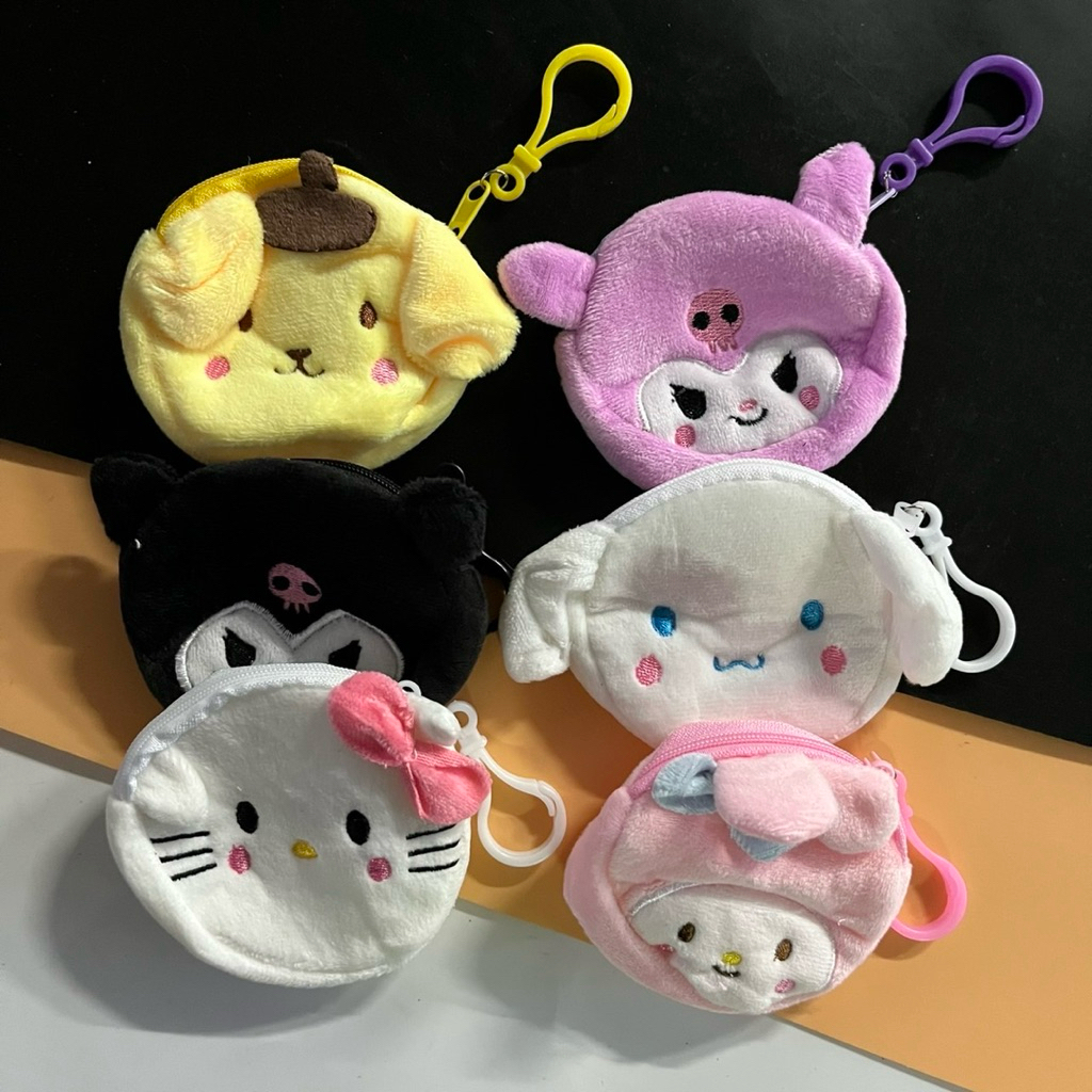 (ยกโหล 12 ชิ้น) No.847 กระเป๋าสตางค์ กระเป๋าเก็บเหรียญ ลายการ์ตูนน่ารัก มีตะขอแขวนสำหรับแขวน สุ่มลาย คละลาย