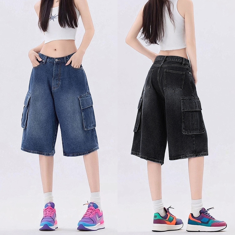 S-10XL กางเกงขาสั้นยีนส์ 5 ส่วน คาร์โก้ คาร์ใจ ใส่สบาย ผ้านุ่ม ใส่ได้ทั้งชายและหญิง