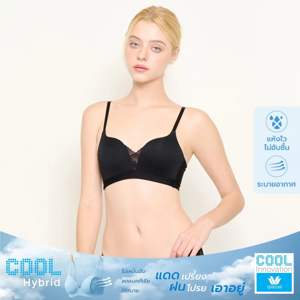 Wacoal Cool Innovation บราไร้โครง ฟองน้ำบาง 10 มิล รุ่น WB5X91 สีดำ (BL)