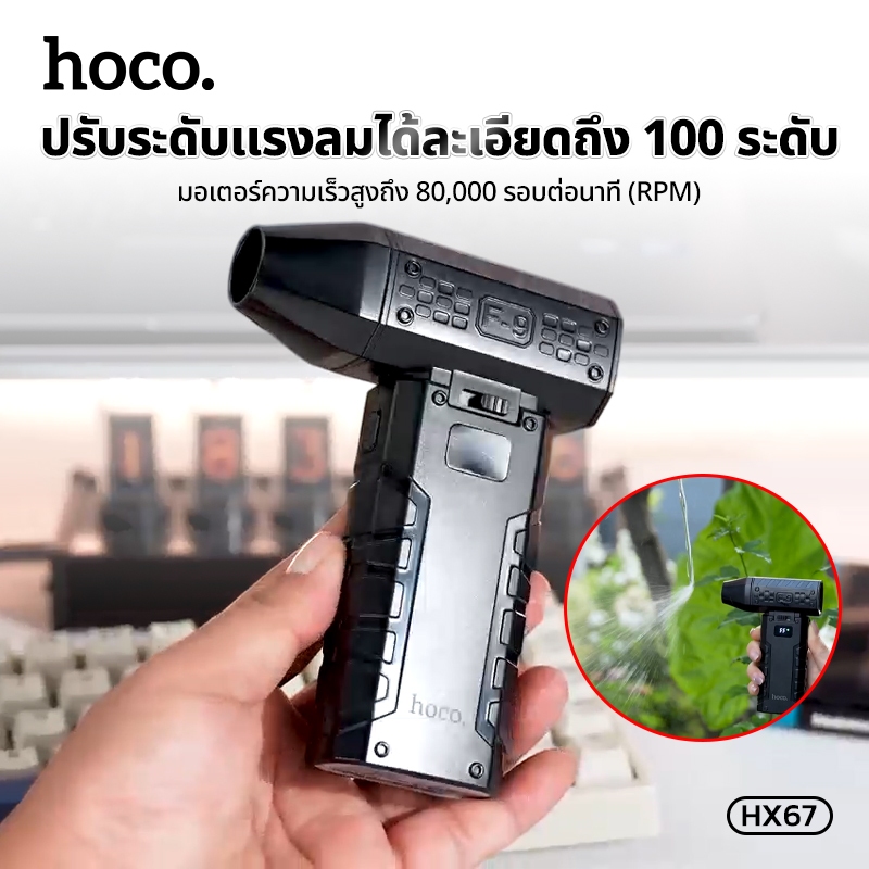 พัดลมมือถือ High Speed HOCO HX67 ปรับความเเรงได้ 100ระดับ 3000mAh ใช้งานได้อย่างหลากหลาย ไฟฉายLED