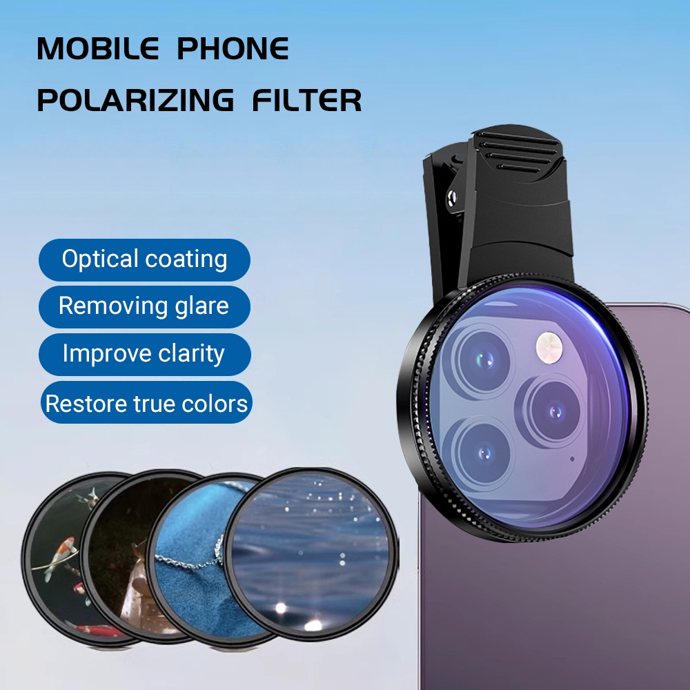 CPL พร้อมคลิปโพลาไรเซอร์กล้อง HD ถ่ายภาพโทรศัพท์ขนาด 52 มม. for Iphone Samsung oppo ฟิลเตอร์เลนส์โพลาไรซ์ บางเฉียบ