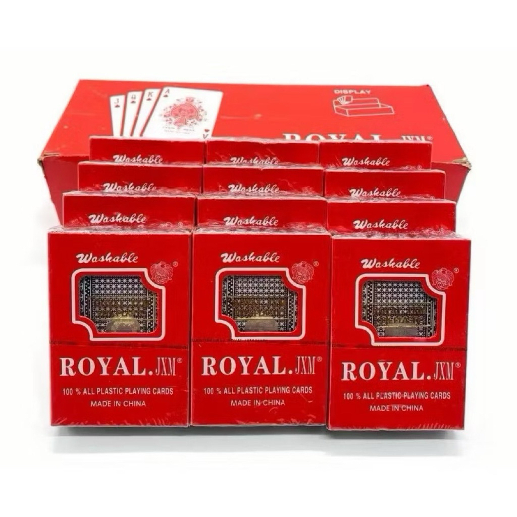 12 สำรับ พลาสติก royal.jxm ใบเล็ก กล่องแดง ขอบขาว อย่างดี สุดฮิต การ์ดเกม