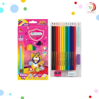 Master Art (มาสเตอร์อาร์ต) ดินสอสีไม้ รุ่น Super Bright และลาย Stitch (สติทช์) แท่งสั้น/ยาว 12–24 สี แถมกบเหลา (1 กล่อง)