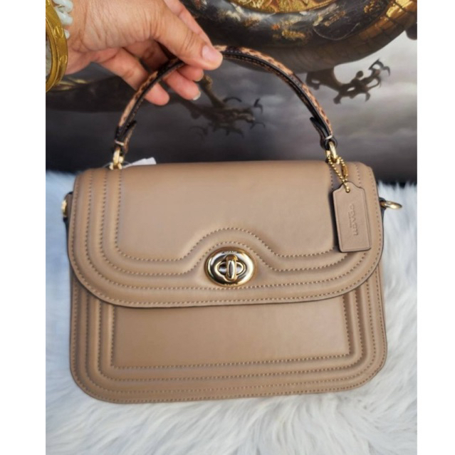AD🎀(สด-ผ่อน) C7236 Marlie Top Handle Satchel With Border Quilting Taupe