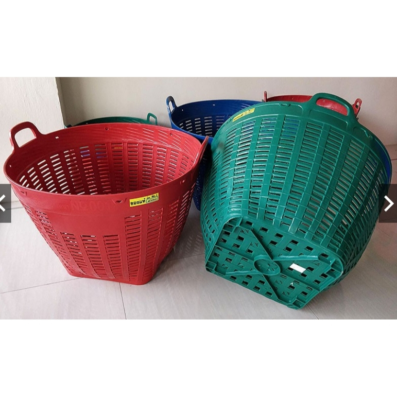 เข่ง#1 หูเหลี่ยมHDPE เหนียวนิ่มทนกว่า นน.3kg. แพ็ค10-12ใบ ประหยัดค่าส่ง Ø66cm.สูง51.5 cm.จุ 50kg.