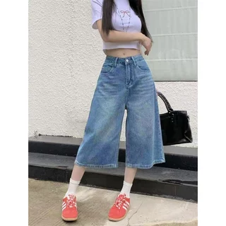 ⭐919JEANS⭐เอวสูง กางเกงยีนส์ขาสั้น ทรงหลวมขากว้าง สไตส์วินเทจ เก็บทรงสวย
