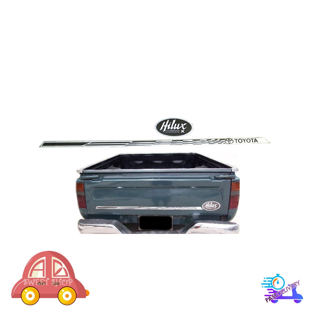 sticker toyota hilux mighty-x สติ๊กเกอร์ ติดฝากะบะท้าย โตโยต้า ไฮลัค ไมตี้เอ็กซ์ 1 ชุด 2 ชิ้น ตามรูป มีปลายทาง