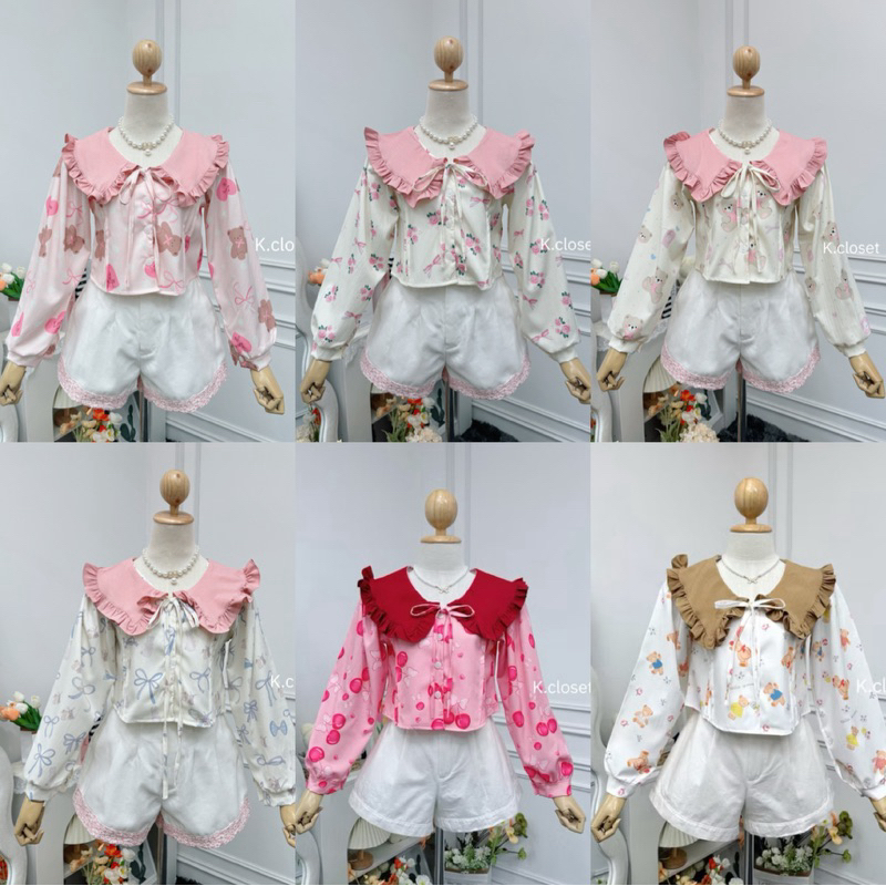 เสื้อคอบัว ผ้าบับเบิ้ลพิมพ์ลาย งานน่ารักละมุนมาก