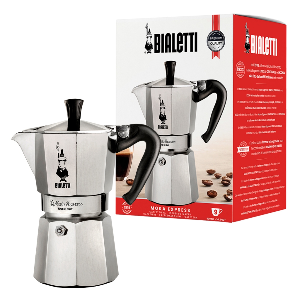 Bialetti หม้อต้มกาแฟ Moka Pot รุ่น Moka Express (โมคา เอ็กซ์เพรส) ขนาด 9 ถ้วย - Silver [BL-0001165]