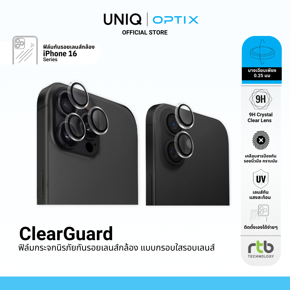 Optix ClearGuard ฟิล์มกระจกกันรอยเลนส์กล้องแบบใส สำหรับ iPhone 16/15/14 Series