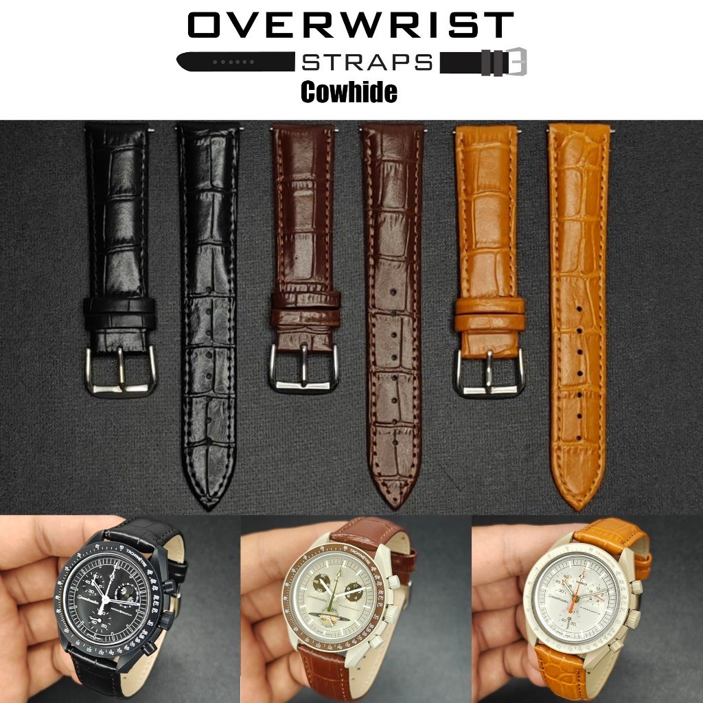 สายนาฬิกา สายหนังวัวแท้ ปั๊มลายจระเข้ overwrist cowhide leather strap