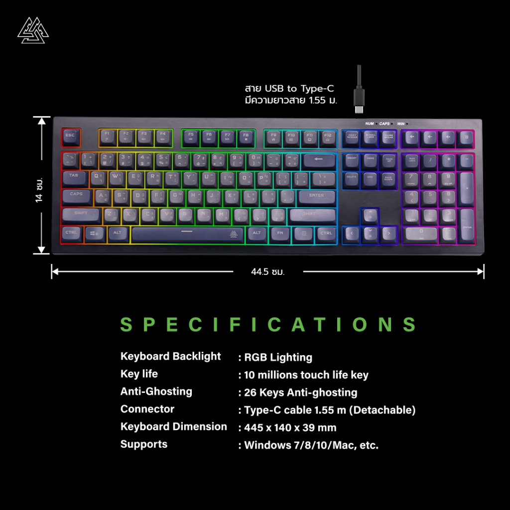EGA Type-K11 Keyboard Gaming Membrane/Rubberdome Switch ปุ่มยาง เสียงเงียบ