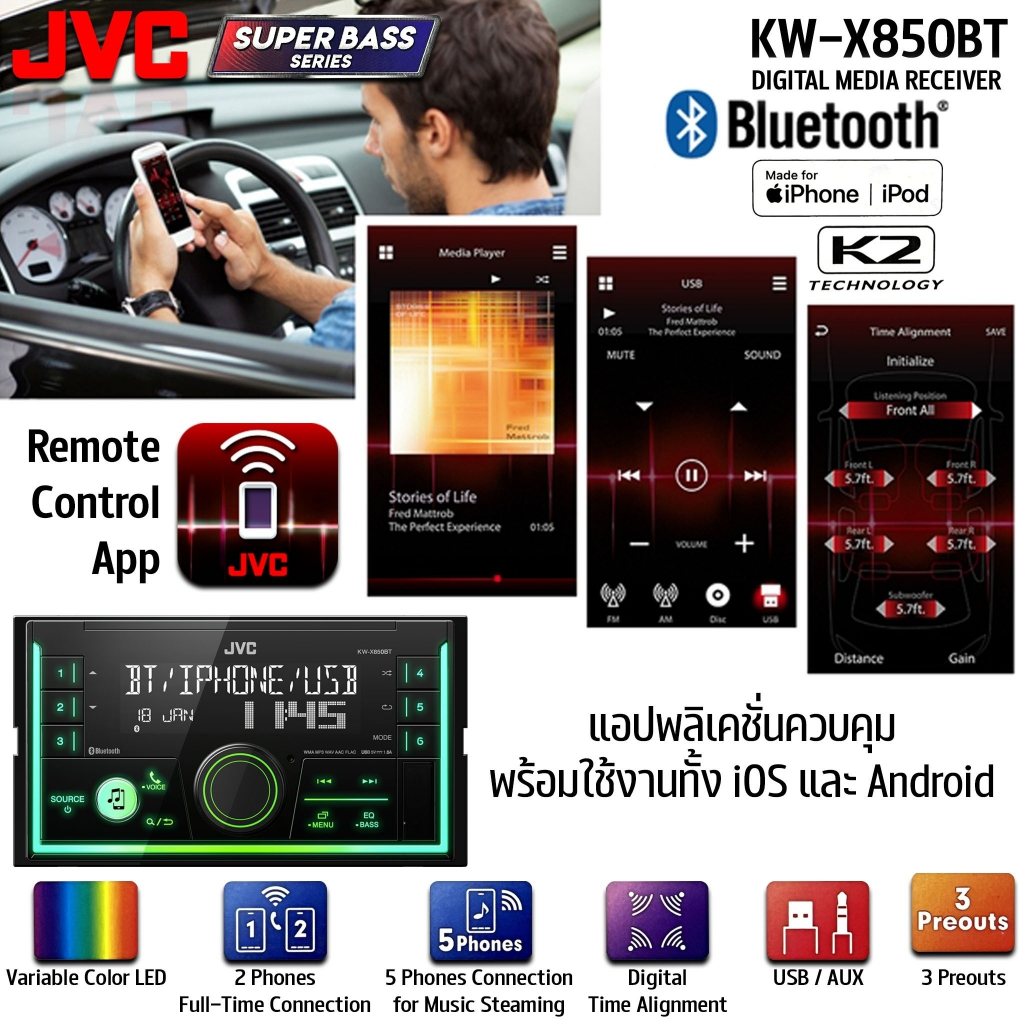 🔥เข้าใหม่🔥วิทยุติดรถยนต์พร้อม Bluetooth JVC KW-X850BT เครื่องเสียงรถยนต์ 2DIN พร้อมพอร์ต USB,วิทยุ A