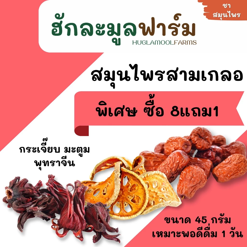 ซื้อ8แถม1 ชุดต้มน้ำสามเกลอ ขนาด45กรัม ชาสามเกลอ กระเจี๊ยบ มะตูม พุทราจีน สมุนไพรสามสหาย