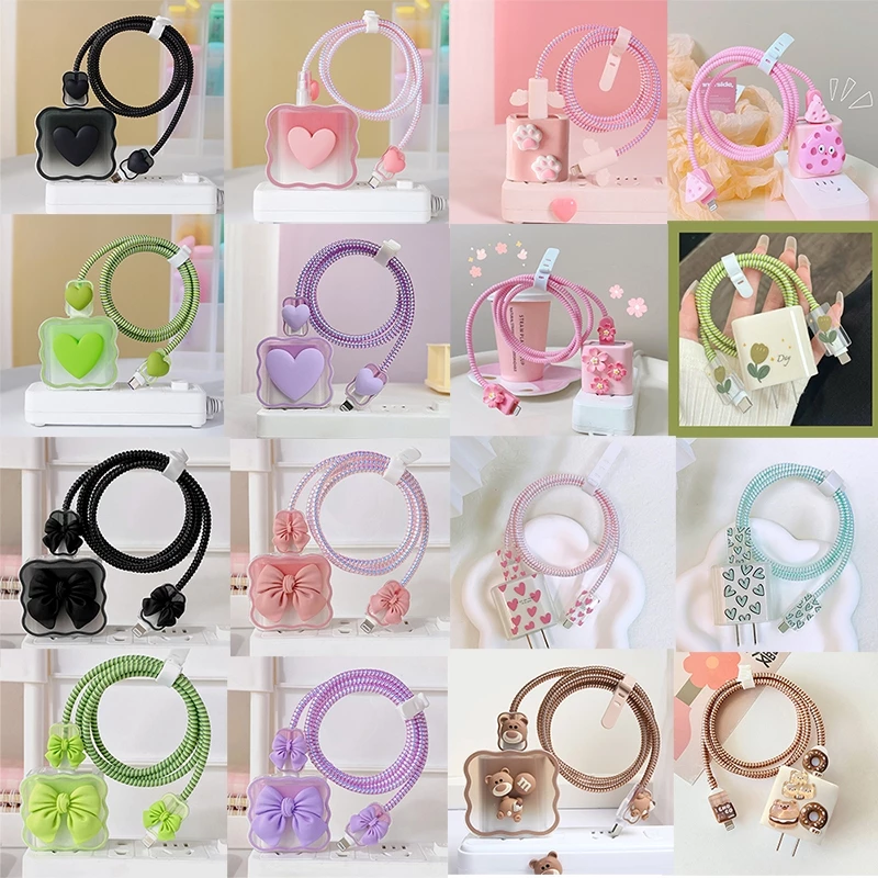 AK (1เซตมี5ชิ้น )พร้อมส่งจากไทย ชุดพันสาย เคสหัวชาร์จ ลายการ์ตูน ตัวถนอมสาย USB 20w 18w 35w thumbnail 3