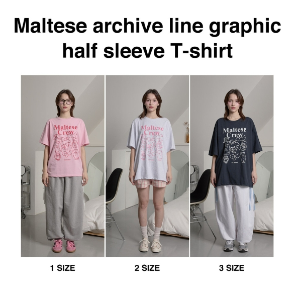 Waikei / Wai Kei Maltese Archive Line Graphic Half Sleeve T-shirt (Black, Pink, Melange White, White