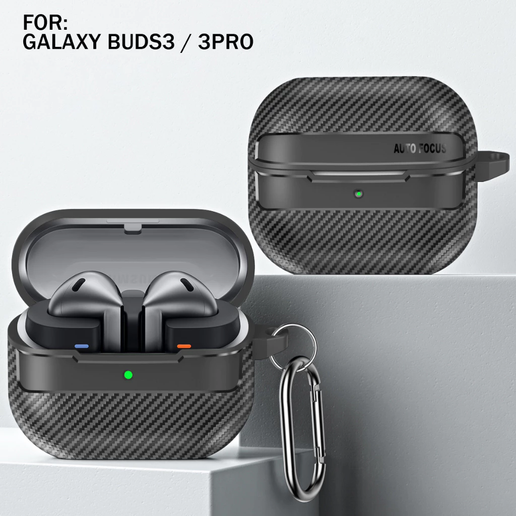 เคส Samsung buds3 / buds 3 pro / buds3 FE เคฟล่าร์ ลายคาร์บอนไฟเบอร์ ฝาครอบ คลิปล็อค พร้อมที่คล้อง (Model.24-7)