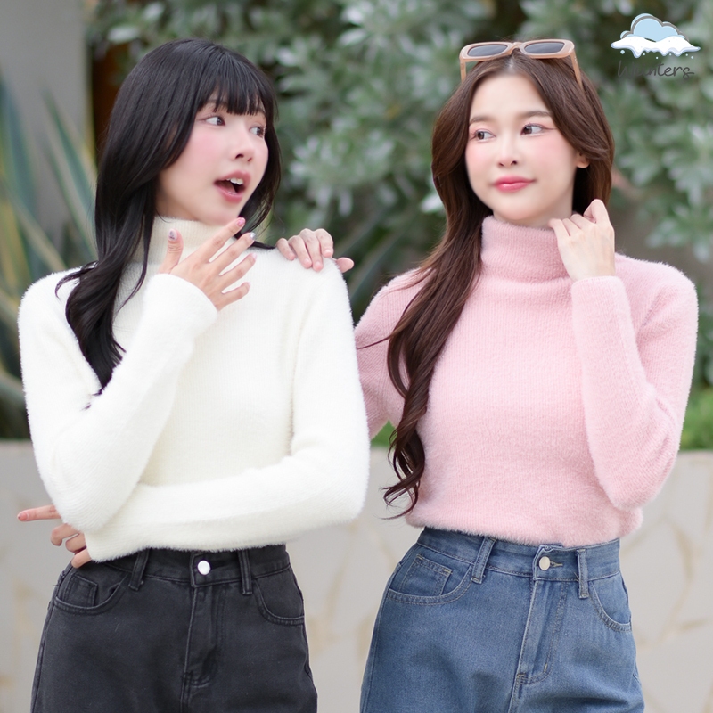 [ Rosy Turtle Neck Sweater - E12 ] 6 สี I เสื้อแขนยาวบุขน เสื้อคอเต่าบุขน สเวตเตอร์ ผ้านุ่ม ขนปุยนิดๆ น่ารักมาก