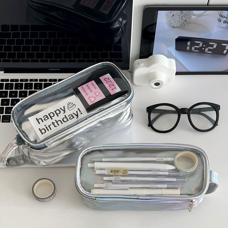 blinkgirl พร้อมส่ง กระเป๋าดินสอ สีโฮโลแกรมสวยๆ ใบใหญ่ มีหลายช่อง จุได้เยอะมาก