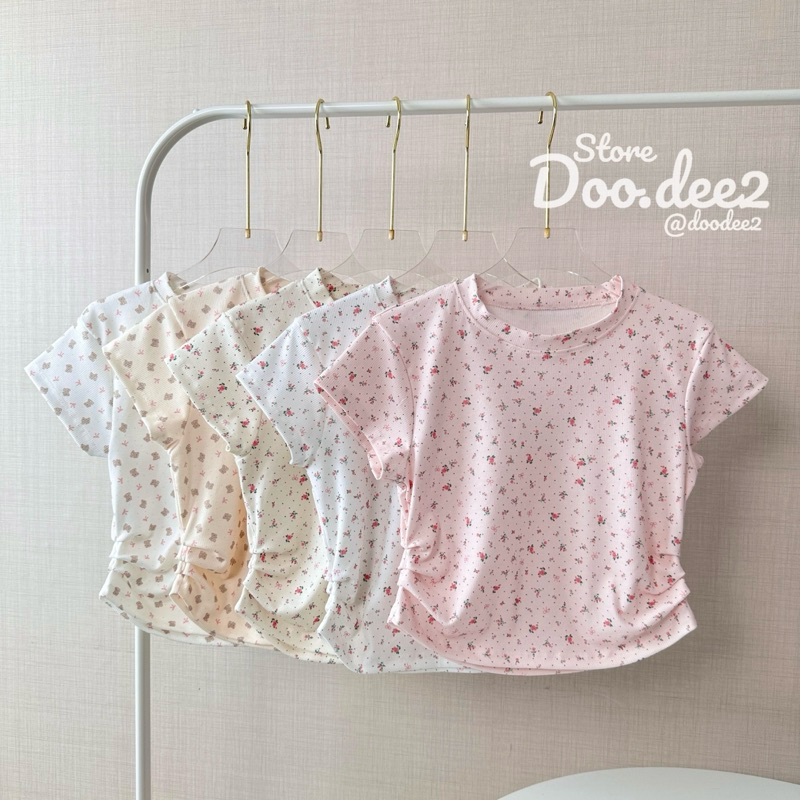 DOODEE2 เสื้อคอกลม ย่นข้าง ผ้าลายน่ารักมาก