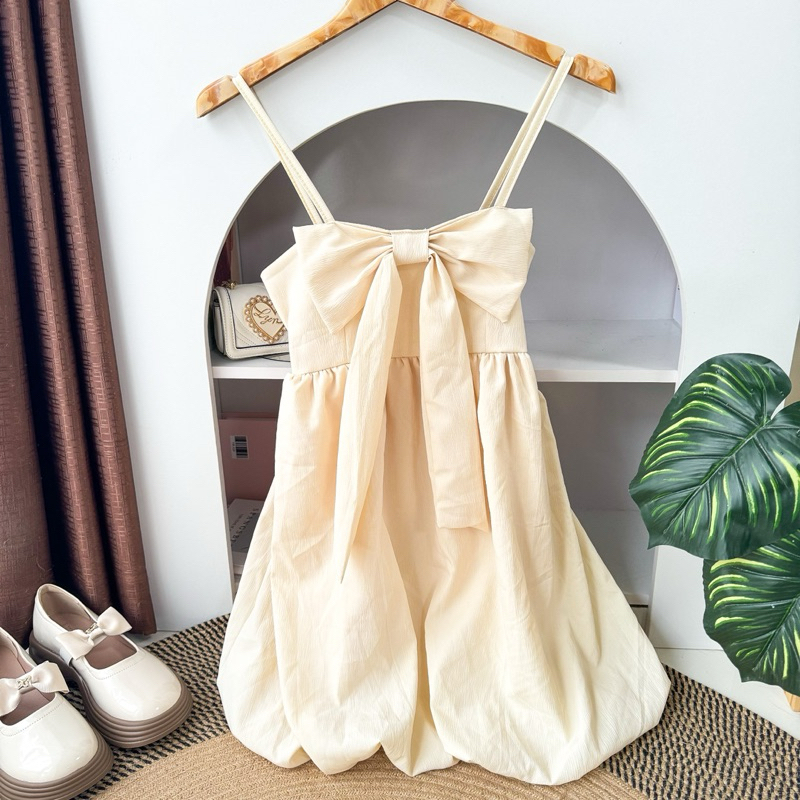 Dress ( บอนลูนโบว์สายเดี่ยว )สม็อคหลังแต่งโบว์