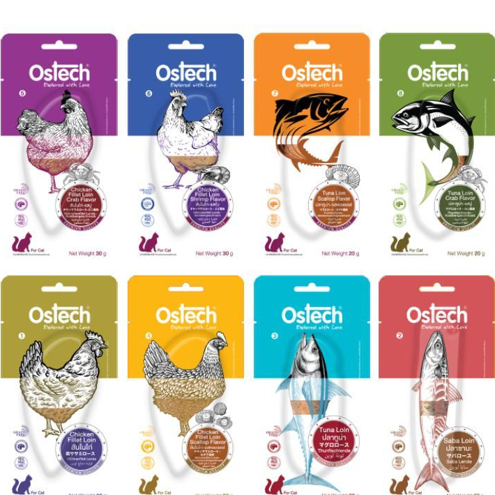 Ostech ขนมแมวแบบชิ้น ขนาด 20 - 30 กรัม*โปรดอ่านรายละเอียดก่อนสั่งซื้อ
