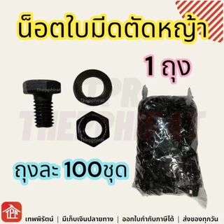 น้อตใบมีด น็อตใบมีด น็อตใบมีดตัดหญ้า น็อตจับใบมีด M6x10 1ถุงมี100ชุด ตัวผู้ ตัวเมีย แหวนสปริง น๊อตใบมีดตัดหญ้า
