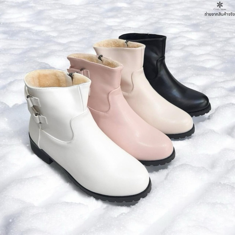 Crazy snow บูทหนังข้อสั้น บุขนกันหนาว ลุยหิมะได้ รุ่น Snow boots (P10)