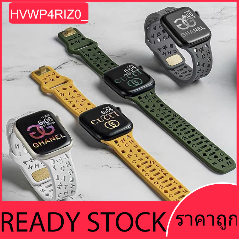 รูปแบบตัวอักษรระบายอากาศเหมาะสำหรับ iwatch 11/10/9/8/7/6/se/5/4/3/2/1 สายซิลิโคนกันน้ำ 46/49/45/44/42/41/40/38 มม.