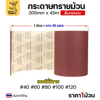 Keenness กระดาษทรายม้วนใหญ่ กว้าง12นิ้ว ม้วนยาว45เมตร สำหรับงานขัดทั่วไป ขัดไม้ ขัดเหล็ก ขัดสนิม ขัดทำความสะอาด