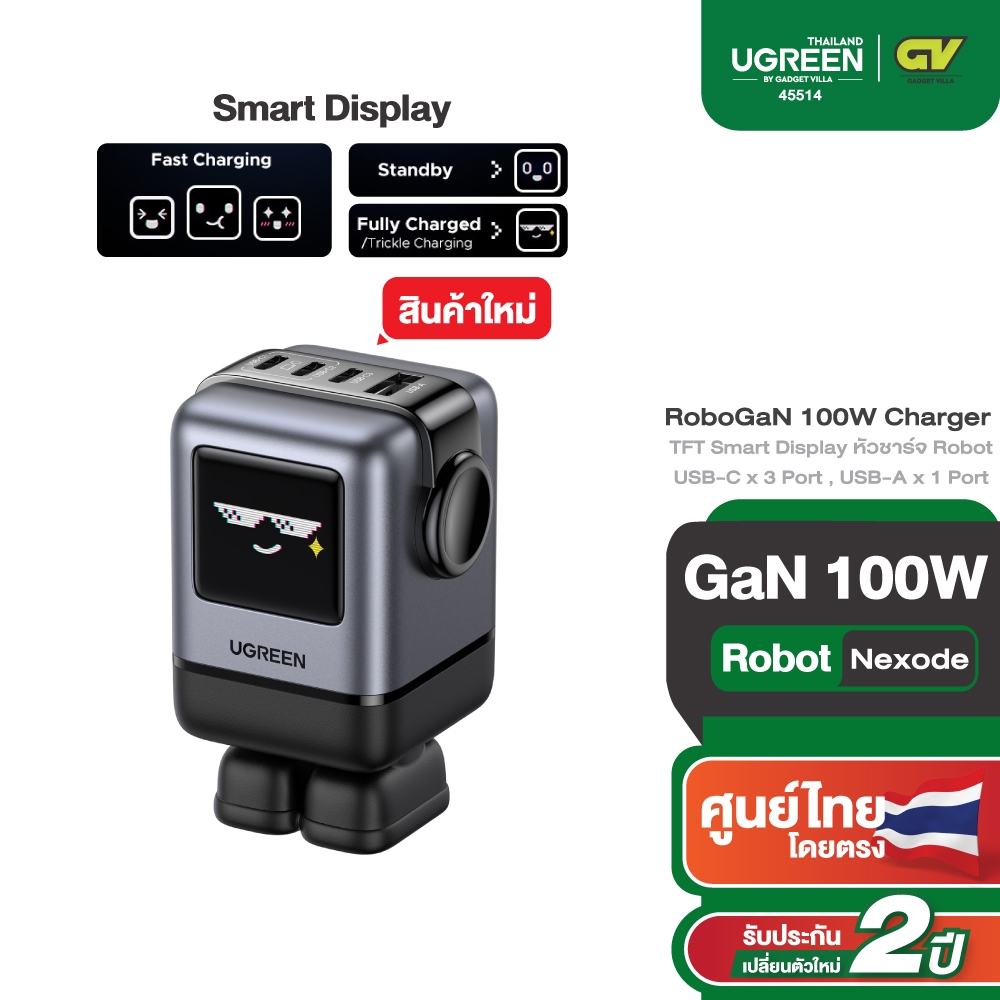 Ugreen RoboGaN 100W หัวชาร์จ ROBOT รองรับ Quick Charge 4.0/3.0 PPS PD ชาร์จเร็ว สำหรับ iPhone 45514