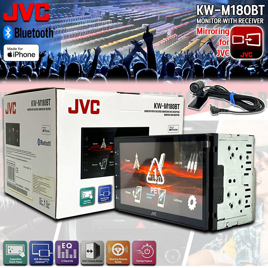 JVC DVD 2 DIN เครื่องเสียงติดรถยนต์จอสัมผัส 6.8” BLUETOOTH JVC KW-M180BT รองรับการ MIRROR LINK (Andr