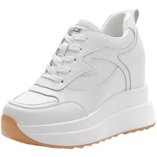 รองเท้าผ้าใบแพลตฟอร์ม หนังวัวแท้ ส้นหนา 10 ซม. แฟชั่นฤดูใบไม…